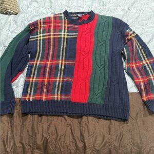 Vintage Nautica Sweater Mens Medium Multicolor Plaid Knit Crewneck Pullover 90s